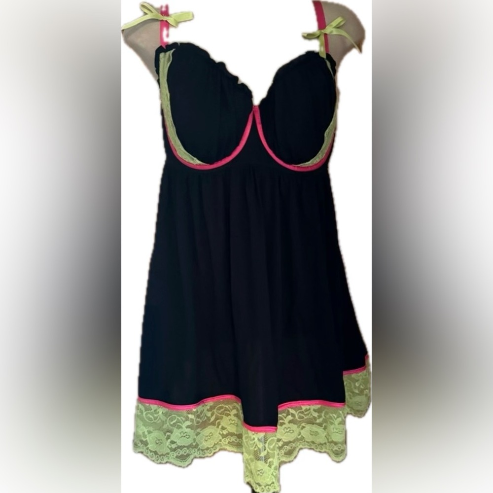 Lane Bryant Cacique Plus 26/28 Lingerie Black Babydoll Balconette + Garter belt